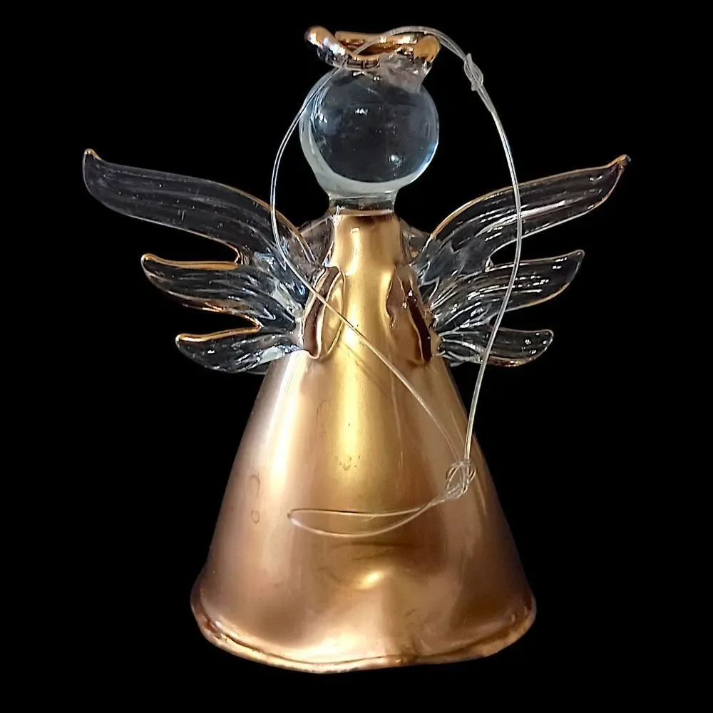 Avon Gilded‎ Glass Angel Ornament Vintage Hand Blown Hand Painted 22K Gold 1997.